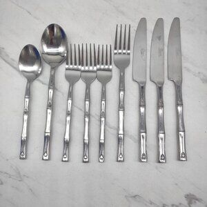 Gibson NEPAL 9 Pc Stainless Glossy Bamboo Style Handle Forks Spoons Replacement